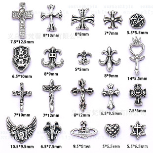 New Nail Art Crocker Heart Vintage Alloy Jewelry Punk Style Cross Army Flower Six-pointed Star Nail Metal Accessories