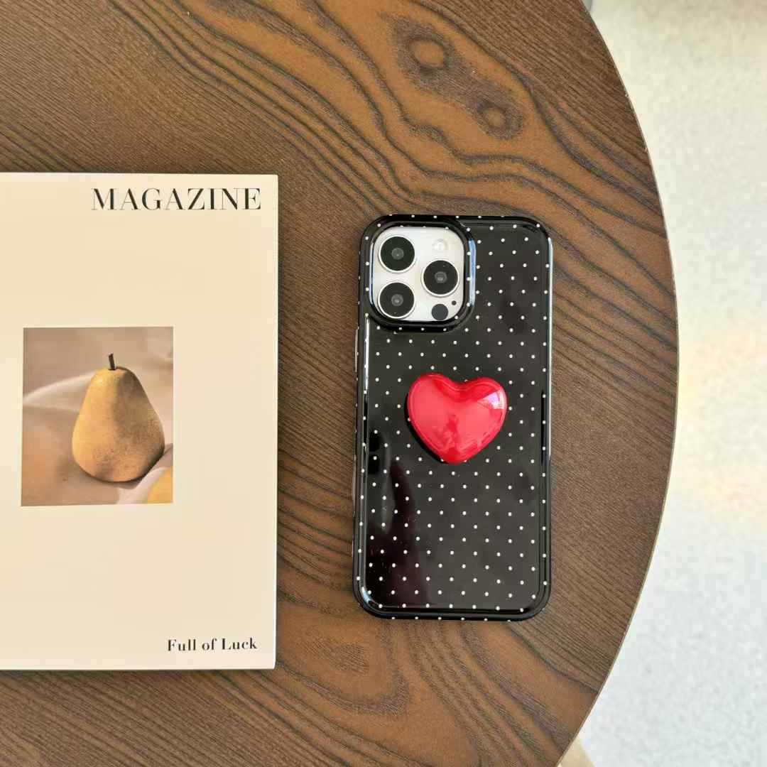 El soporte de amor de lunares ins es adecuado para la carcasa del teléfono móvil Apple 15/16pro 15promax creativo 13/14 simple femenino