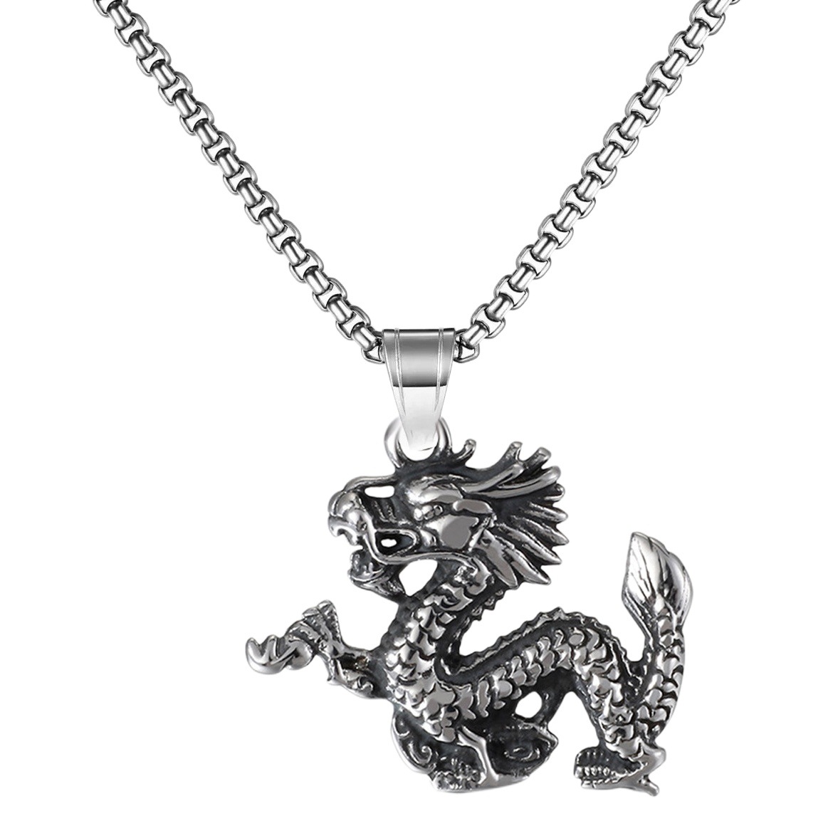Joyería de estilo chino Zodiaco dragón colgante de acero inoxidable de los hombres grifo colgante punk moda dragón collar