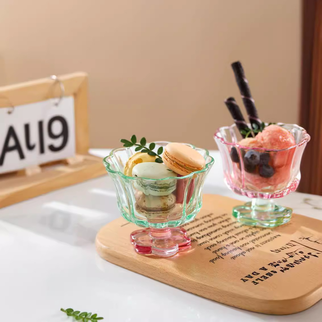 花开INS风创意高脚玻璃杯雪糕酸奶布丁冰淇淋碗甜品杯家用高颜值