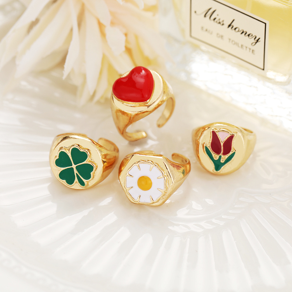 Wholesale Jewelry Retro Heart  Tulip Flower Ring Nihaojewelry display picture 4
