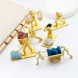 跨境合金工艺品摆件天然水晶矿工原石办公室客厅卧室摆件工厂直销