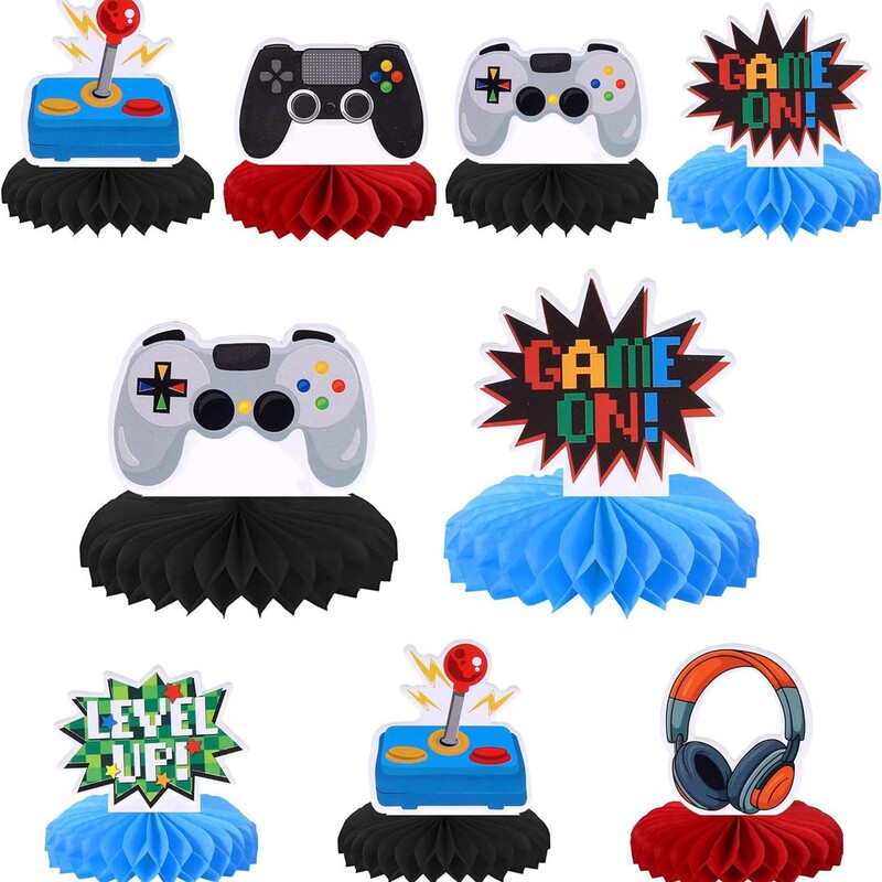 ゲームテーマの誕生日パーティーケーキデコレーションインサートハンドルゲームコンソールヘッドセットカップケーキデコレーションインサート|undefined