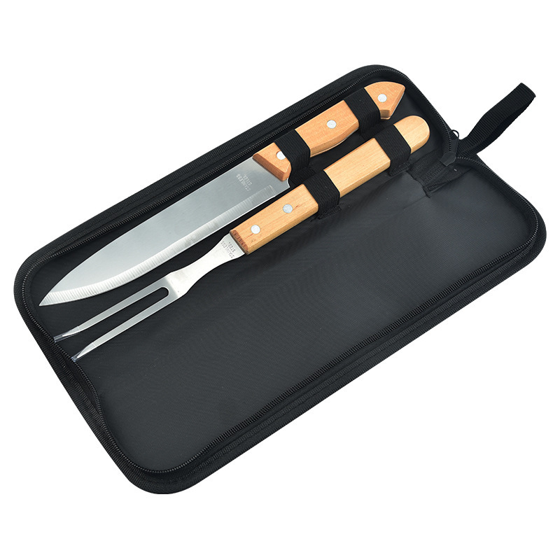 Camping Handle Barbecue Set BBQ Combinación de herramientas de parrilla de picnic al aire libre bolsa de almacenamiento de horquilla de carne asada