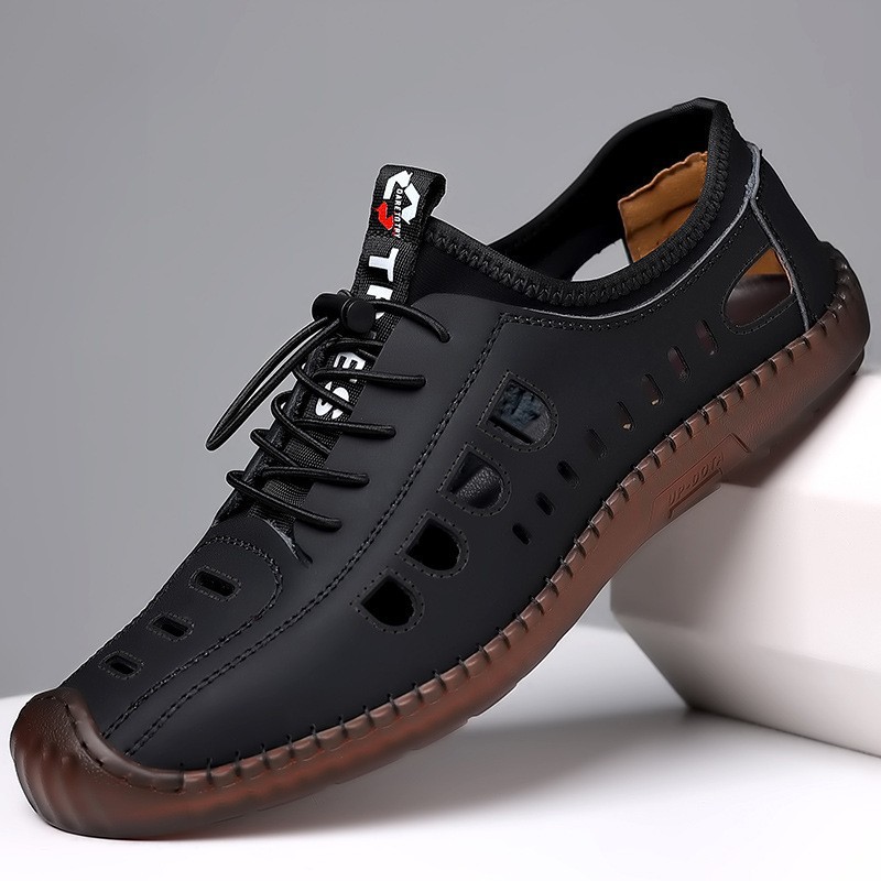Sandalias perforadas de verano para hombre con suela de tendón de res, resistentes al desgaste, antideslizantes, modernas, versátiles, mocasines casuales sin cordones para hombre.