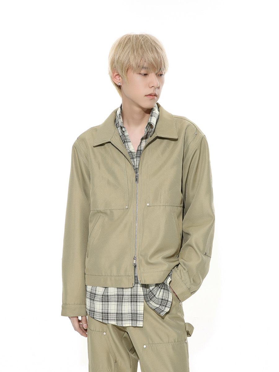 Mtlclothes ropa de Hombre | 2024 primavera nuevo retro color sólido pesado solapa chaqueta casual traje herramientas