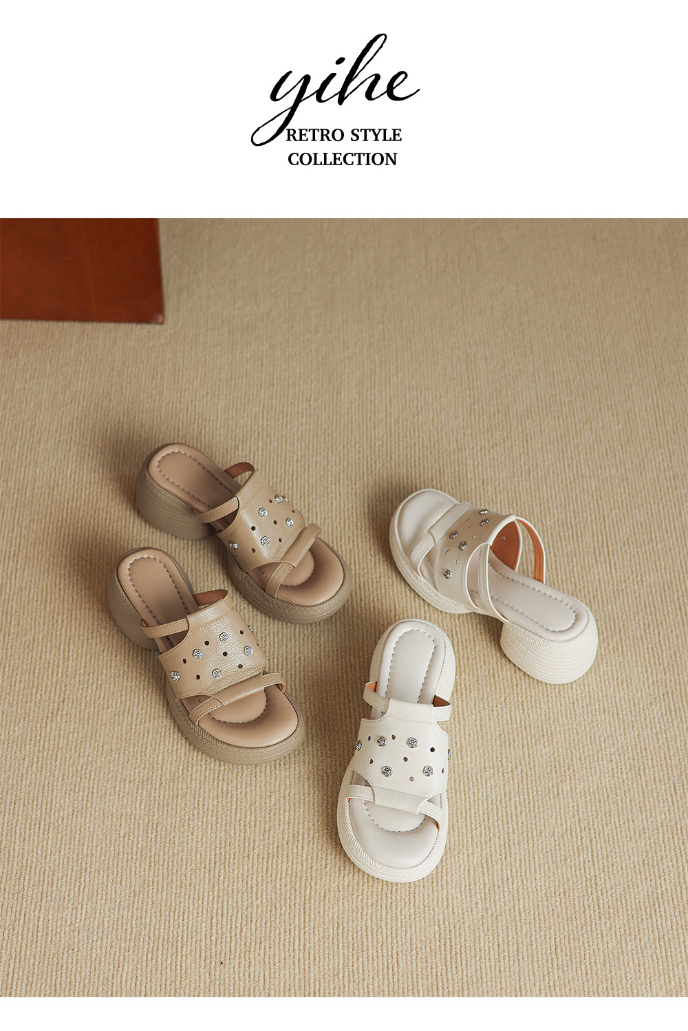 Sandal cao gót nữ hở mũi phong cách hoa, gót 6 cm — màu trắng ngà chi tiết 12