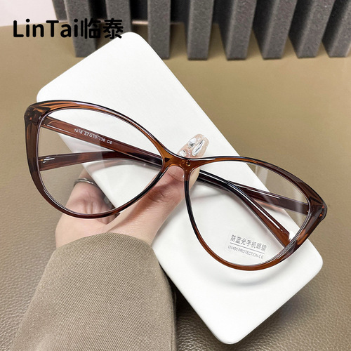 1016 New European and American style cat eye black frame myopia glasses natural beauty tool for big face slimming flat light blue light protection 