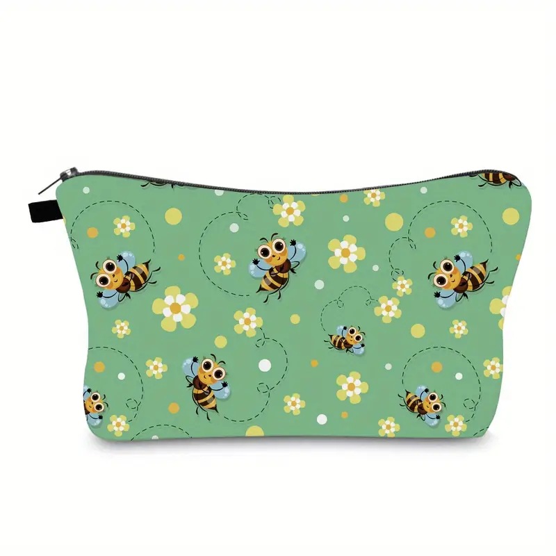 Transfronterizos Amazon damas bolsas de maquillaje encantadoras creativas bolsas de maquillaje de día de abejas bolsas de almacenamiento de lino bolsa de cremallera impermeable