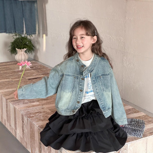 Children's Denim Jacket Boys and Girls Retro Stand Collar Casual Jacket 2025 Spring and Autumn New Denim Jacket Children's Clothing