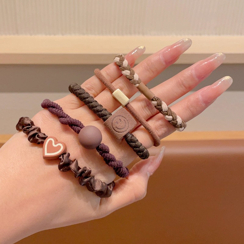 Niños de color café leche de banda de goma de alta elasticidad anillo para el cabello de niñas de cabello de cola de caballo alta no daña el cabello corda de cabello duradera