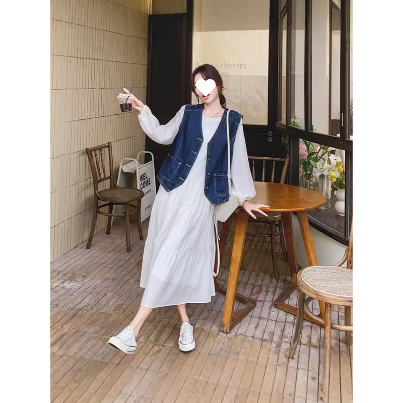 复古牛仔马甲超仙长裙套装女2025春新款气质减龄显瘦连衣裙两件套|undefined