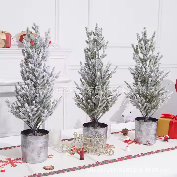 クリスマス装飾、雪が降る白い植毛クリスマスツリー、家庭用模擬雪景色装飾、デスクトップ装飾、ハイエンド|undefined
