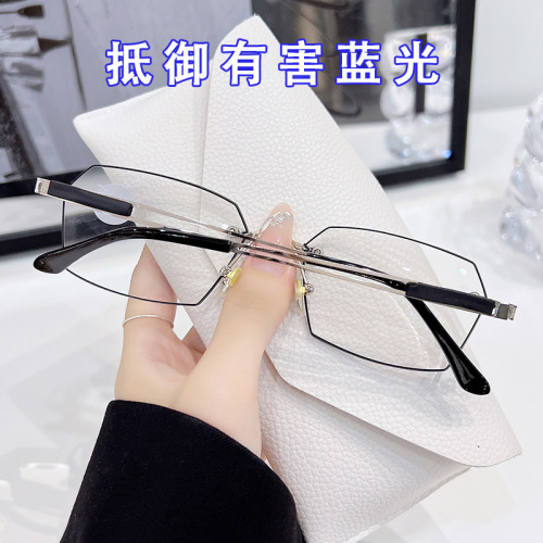 New Fashion Ultra-Light Frameless Reading Glasses High-End Men's Blue Light Blocking Casual Business Polyhedral Lightweight Metal Frame