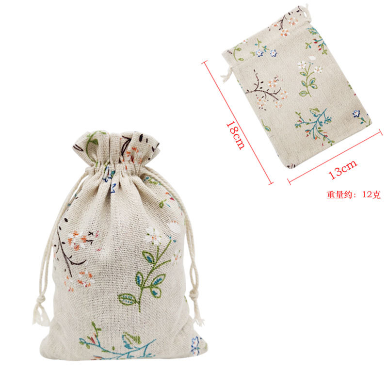 Rama pequeña flor de algodón bolsa de lino de impresión cordón pequeña bolsa de embalaje de la medicina herbal china joyería bolsa de regalo al por mayor