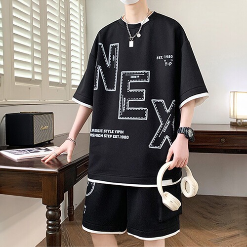 Men's Summer Casual Sports Suit, Loose Fit, Plus Size, Half-Sleeve Short Sleeve Shorts Two-Piece Set