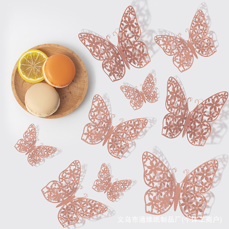 12 pegatinas doradas de mariposas huecas para pared, pegatinas de mariposas para decoración de paredes del hogar, pegatinas creativas de mariposas.