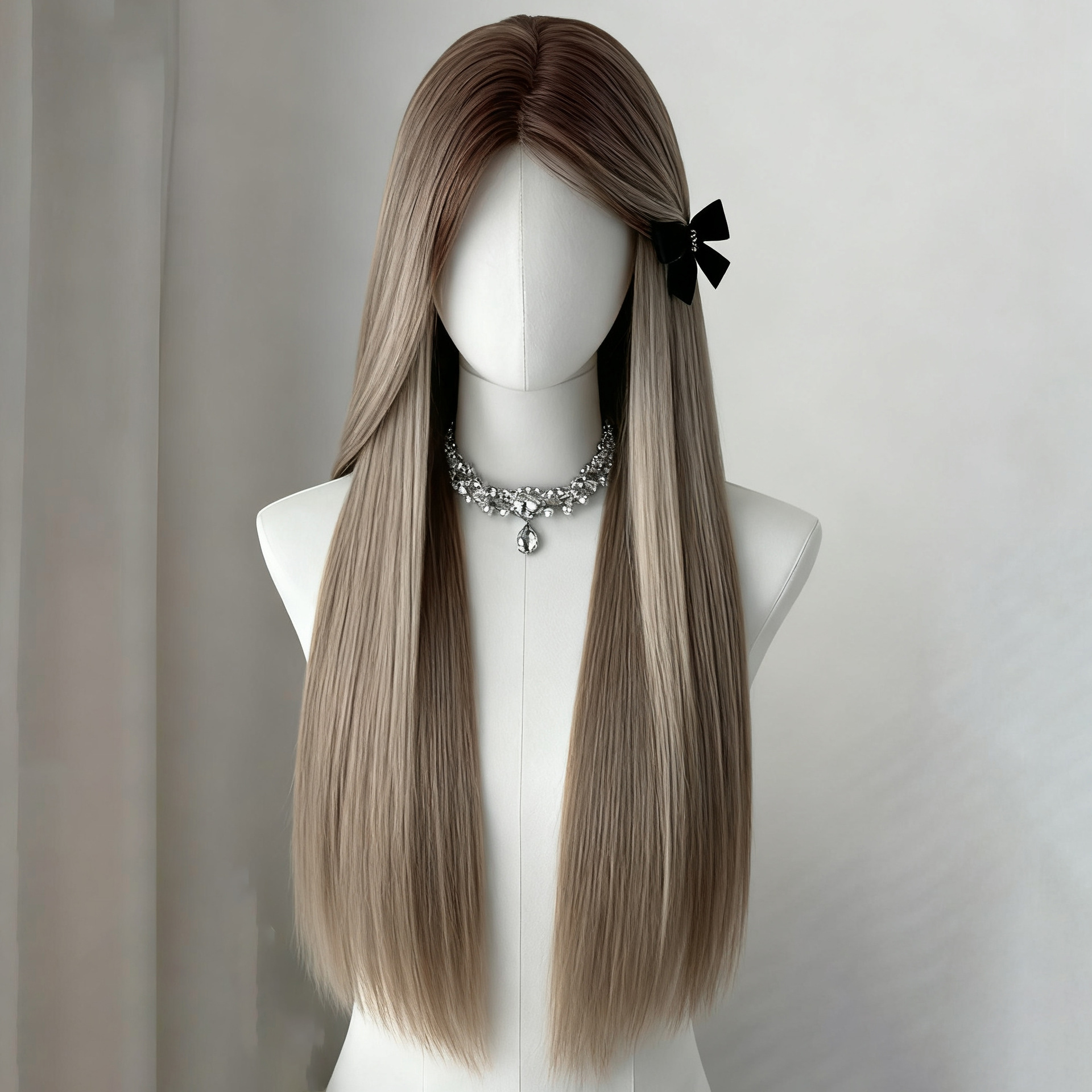 65cm long straight hair [grey-brown gradient]