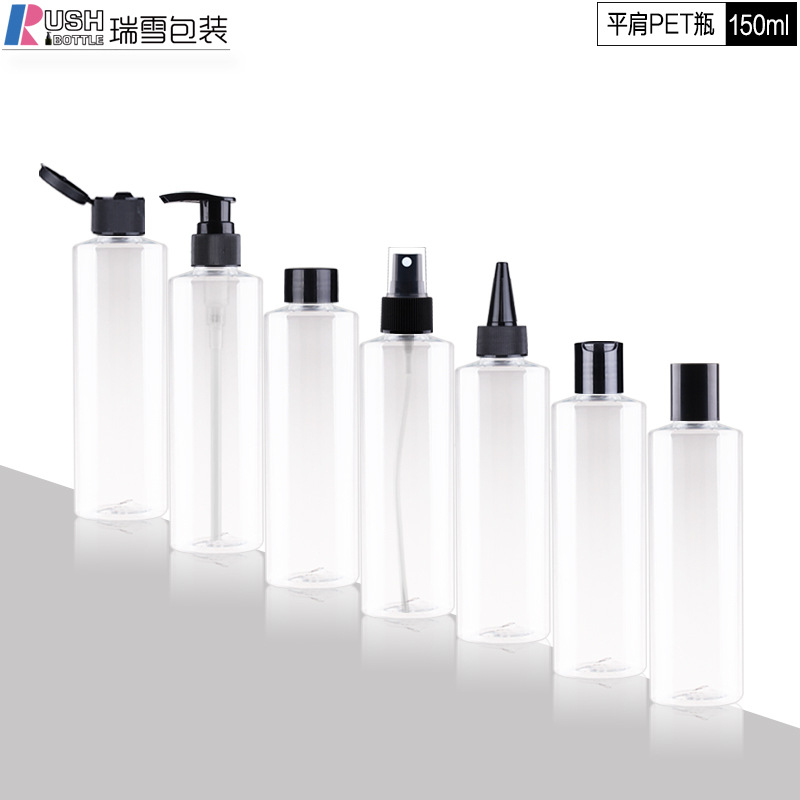 150ml 편평한 어깨 PET 스프레이 병 순수한 이슬 토너 화장품 병 미용 및 미용 서브 병 공장 직접 자리