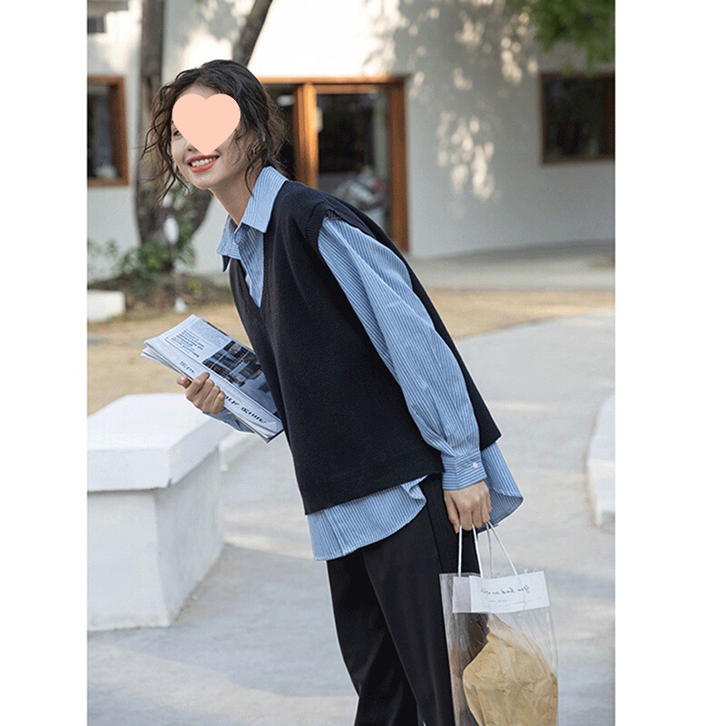 黑色针织背心马甲女春秋款2025新款坎肩毛衣叠穿搭配衬衫外穿马夹|undefined