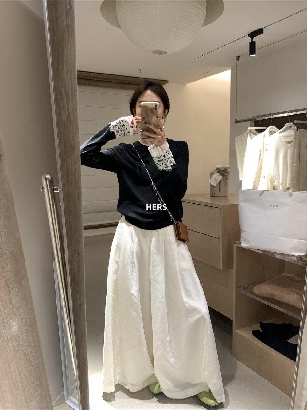 Quần culottes nữ ống rộng cạp cao thun lưng dáng suông phong cách Nhật — Thẻ hồng, màu trắng chi tiết 8