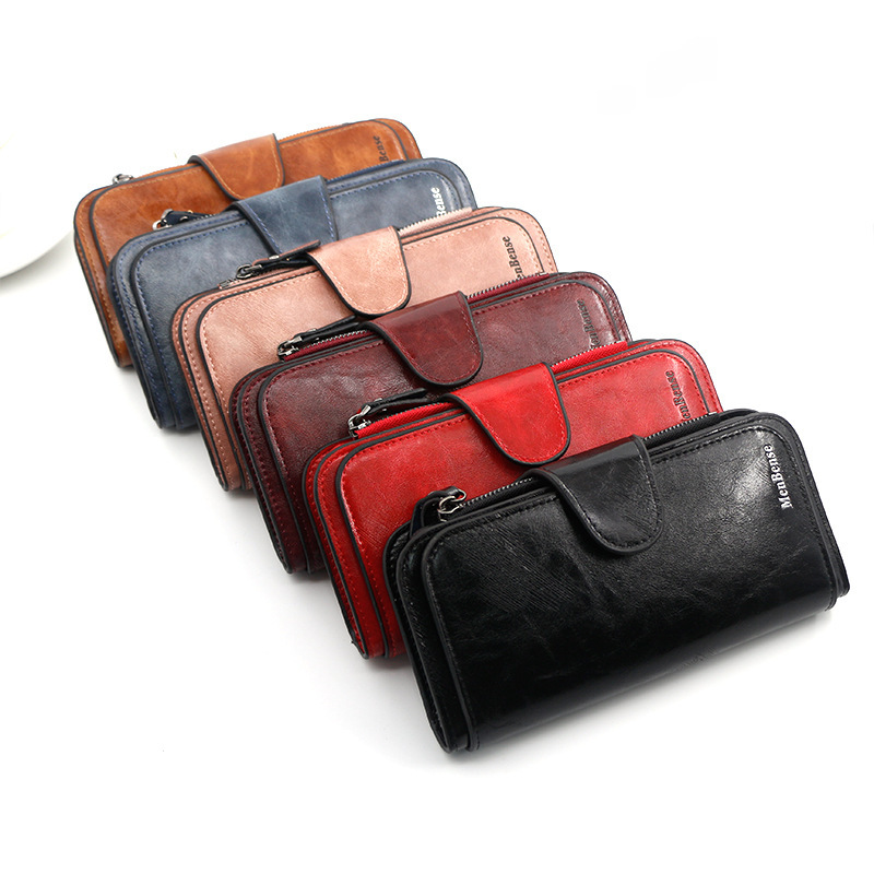 Stylish Women's Long Wallet Wallet Simple Oil Wax Leather Solid Color Coin Purse Women's Clutch Bag_voghion.com
