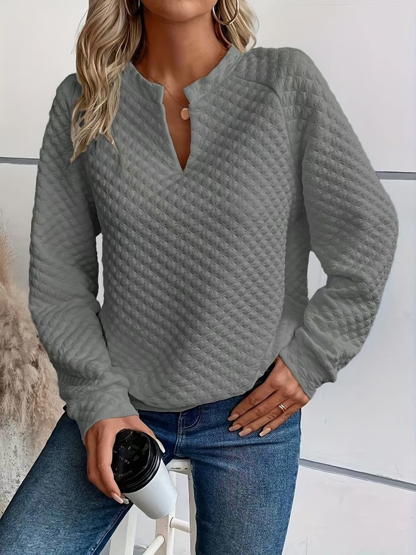 秋季新款亚马逊欧美跨境女式纯色深V领拼接长袖女式休闲卫衣|undefined