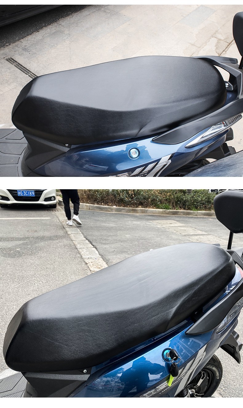 Electric motorcycle seat cover, sunproof and waterproof, suitable for all seasons, for electric scooters and mopeds, made of elastic leather with heat insulation