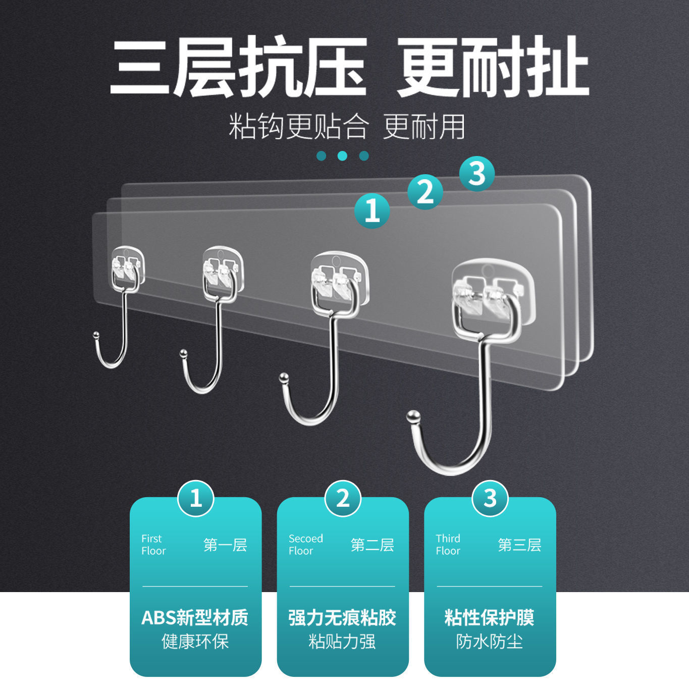 Cocina baño dormitorio pared puerta trasera armario soporte de carga de conexión de la fila de gancho de acero inoxidable punzón libre gancho grande