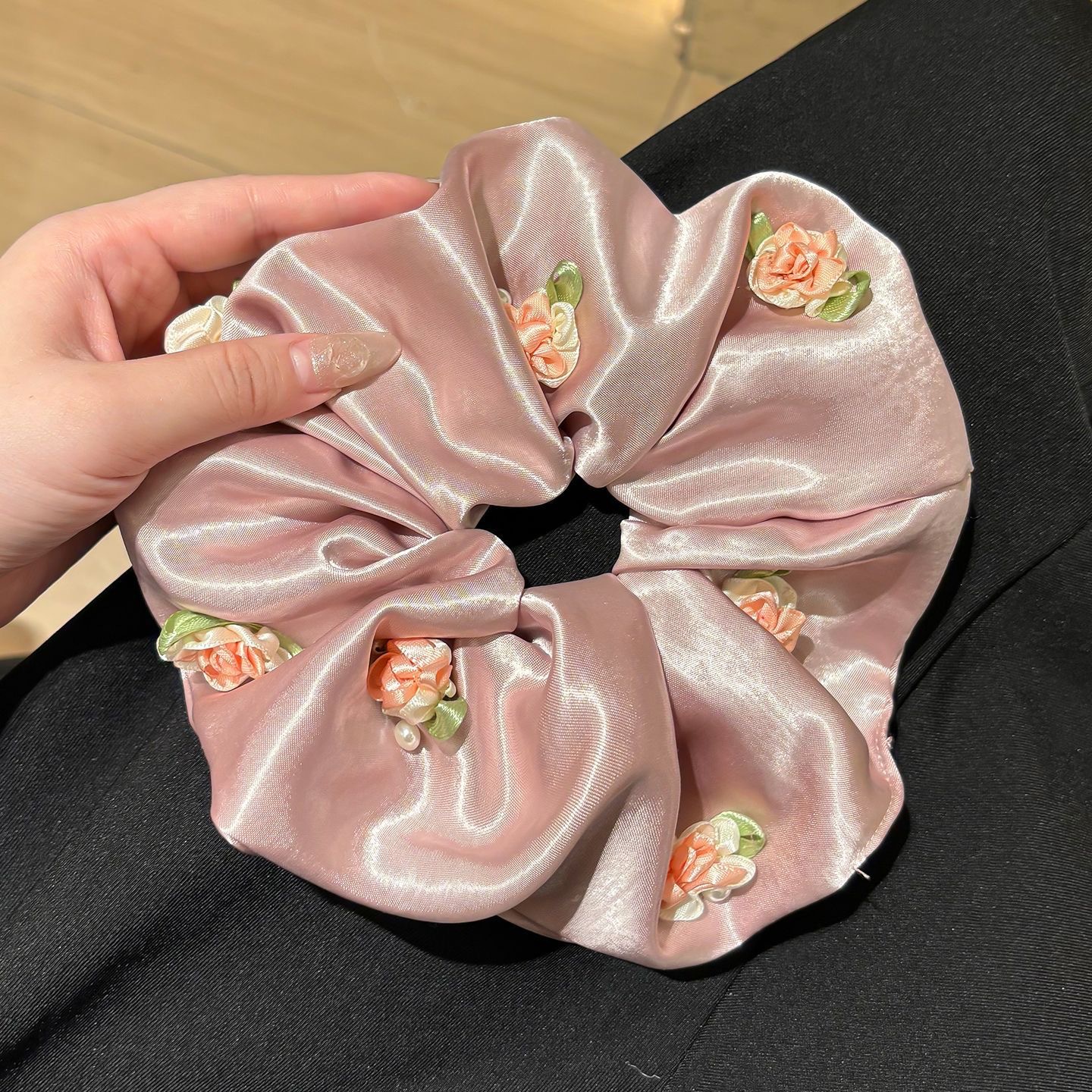 90# spring story pink three-dimensional rose satin ribbon, approximately 19cm