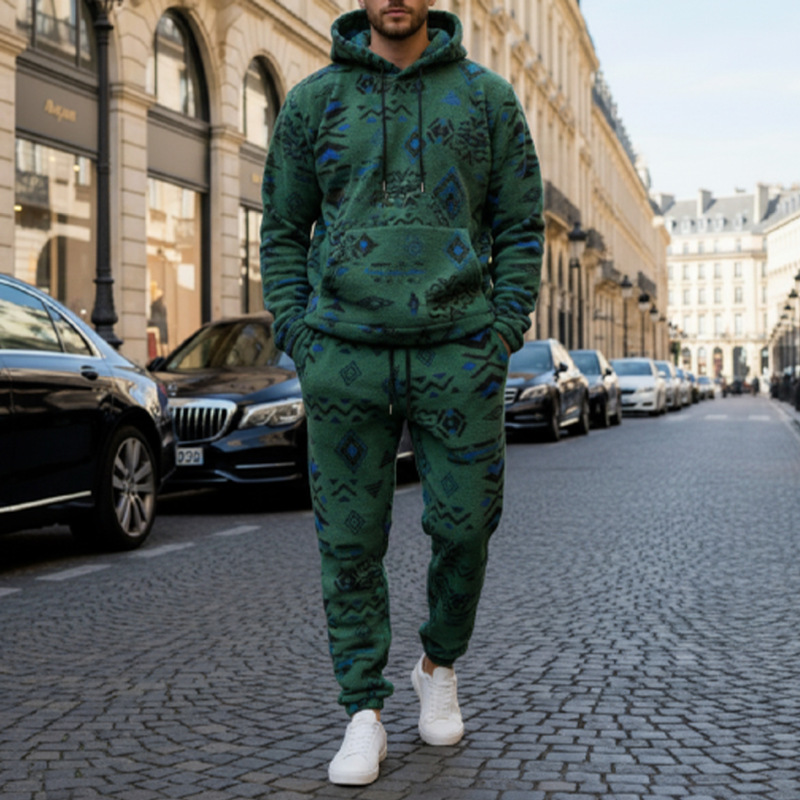 Cross-Border Amazon European and American Men's Clothing Hot-Selling Solid Color Pattern Hooded Long-Sleeved Sweatshirt Casual Leggings Pants Suit
