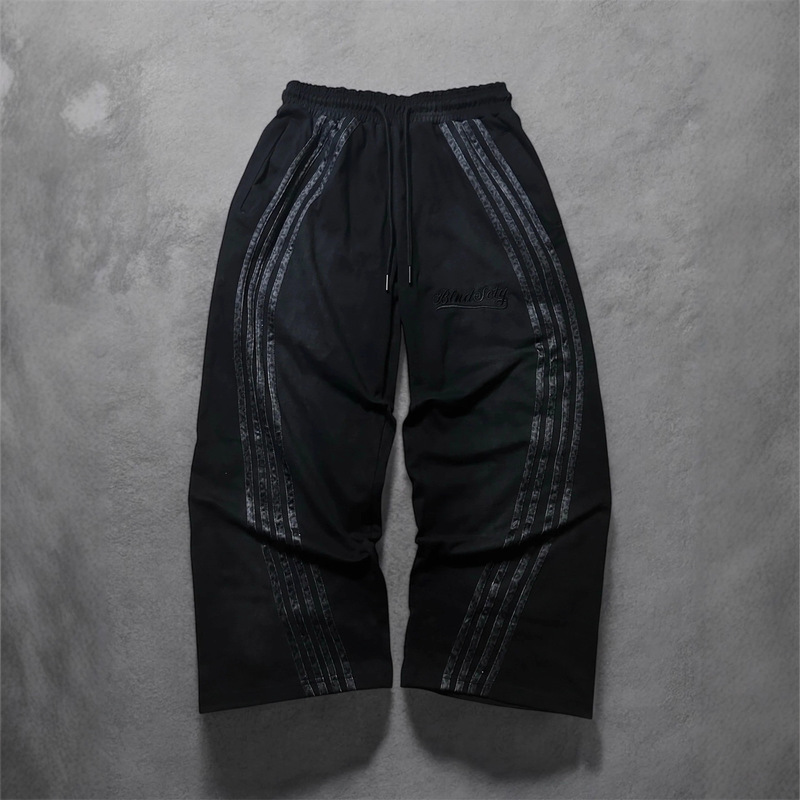 Autumn and Winter Men's High Street Trendy Striped Drawstring Straight-Leg Sports Casual Pants American Retro Ins Cross-Border