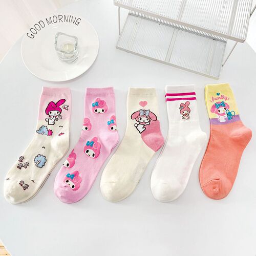 Japanese cartoon socks for women, pink combed cotton mid-calf women’s socks, cute bunny stockings, one-piece drop shipping