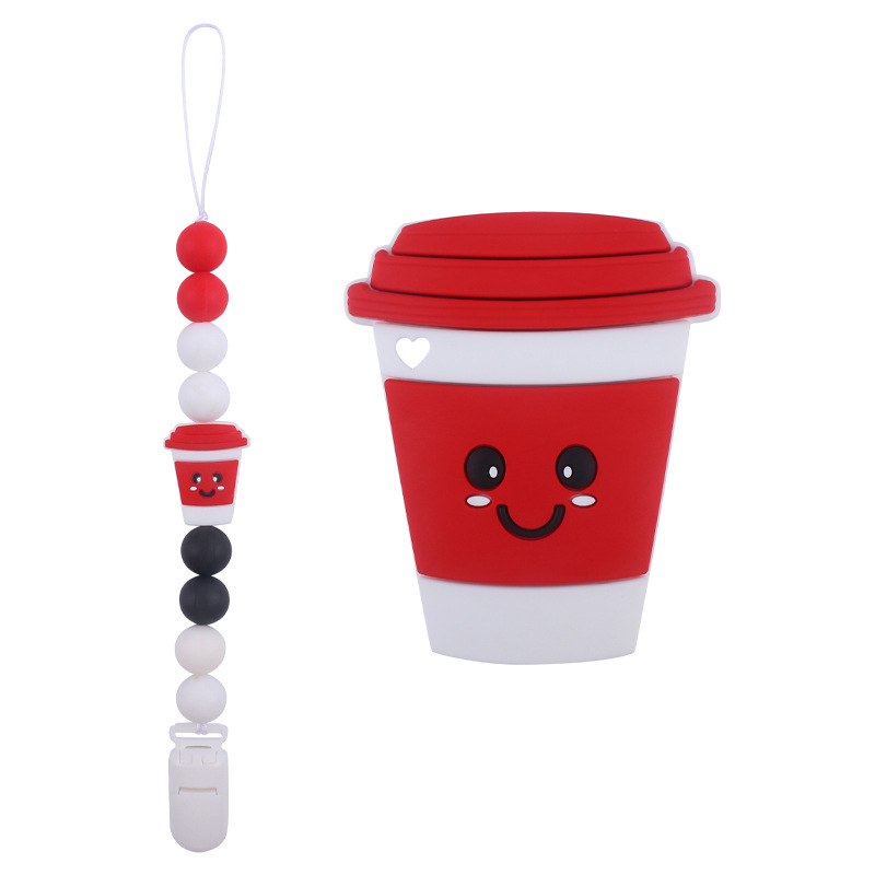 Nuevo bebé suministros de dibujos animados taza mordedor calmante bebé DIY silicona chupete cadena mordedura molar traje
