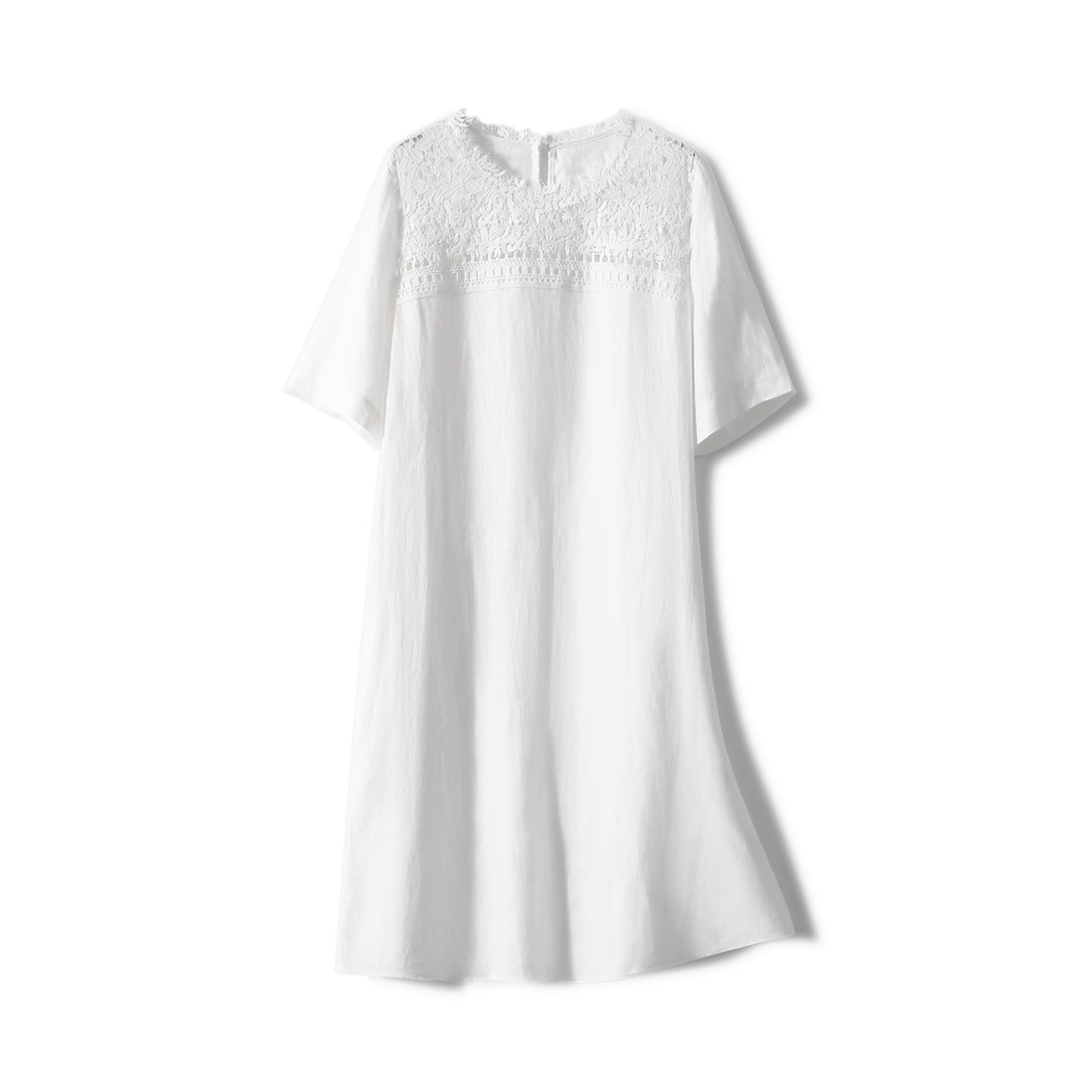 Váy linen trắng dáng suông cổ tròn đa năng — trắng chi tiết 4