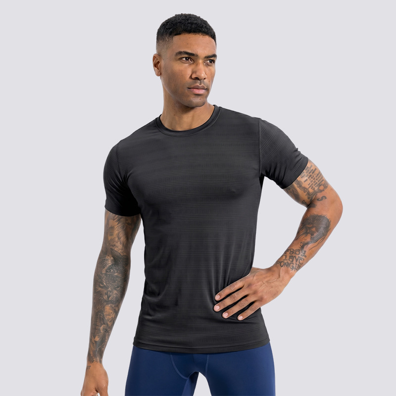 Transfronterizo blanco de cuello redondo camiseta deportiva de manga corta para hombres al aire libre running elástico entrenamiento de acondicionamiento físico transpirable camiseta de secado rápido