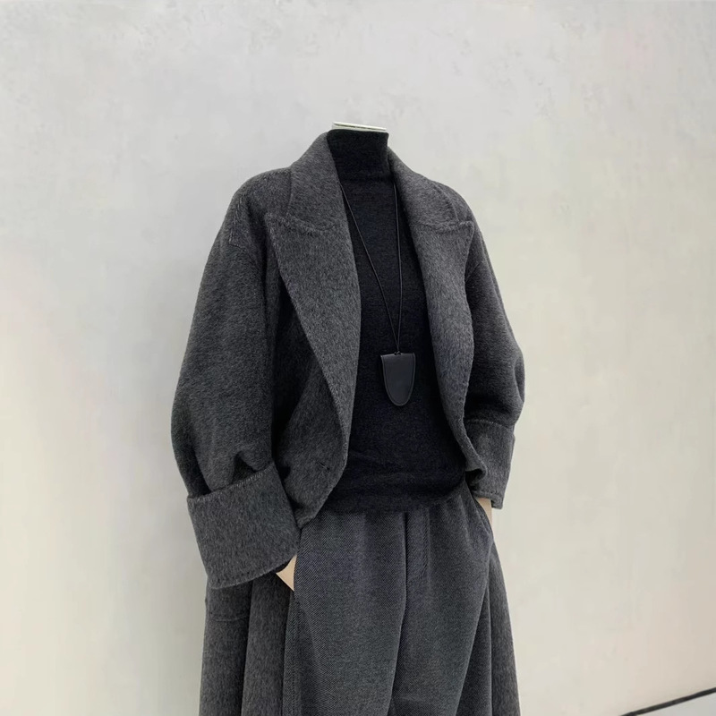 Camel velvet star wear flat for double-breasted loose long double-sided wool coat Dalian women's clothing Camel velvet star wear flat for double-breasted loose long double-sided wool coat Dalian women's clothing