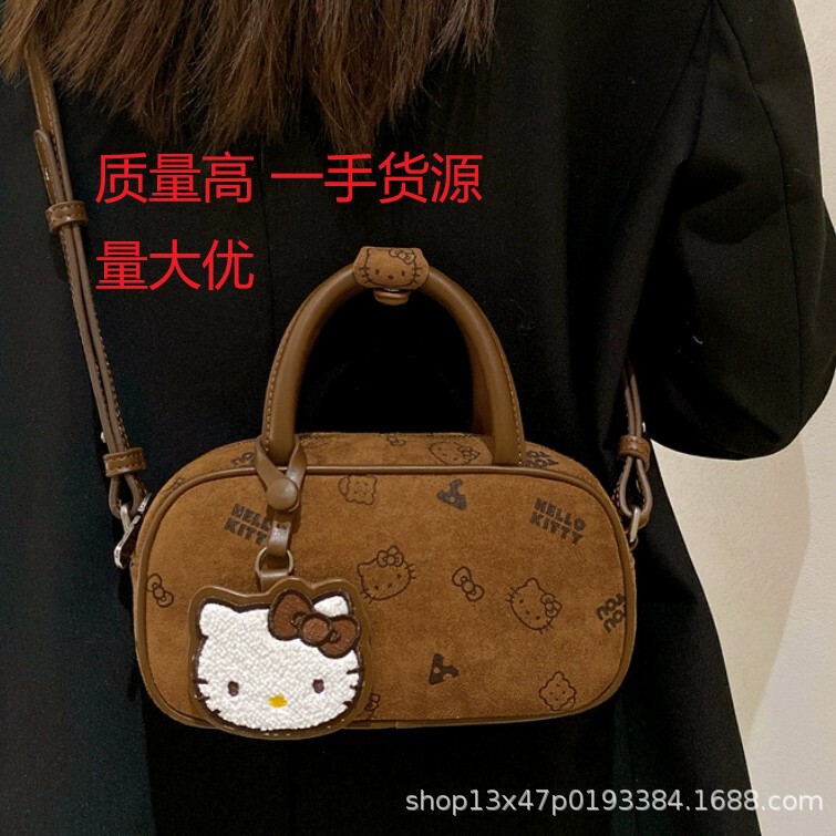 2026Tou New Kt Hello Kitty Boston Bag Bowling Bag Hand-Held Cross-Body Bag Fashionable and Versatile