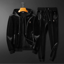 休闲运动连帽套装男士金丝绒两件套宽松秋冬季新款男装批发现货