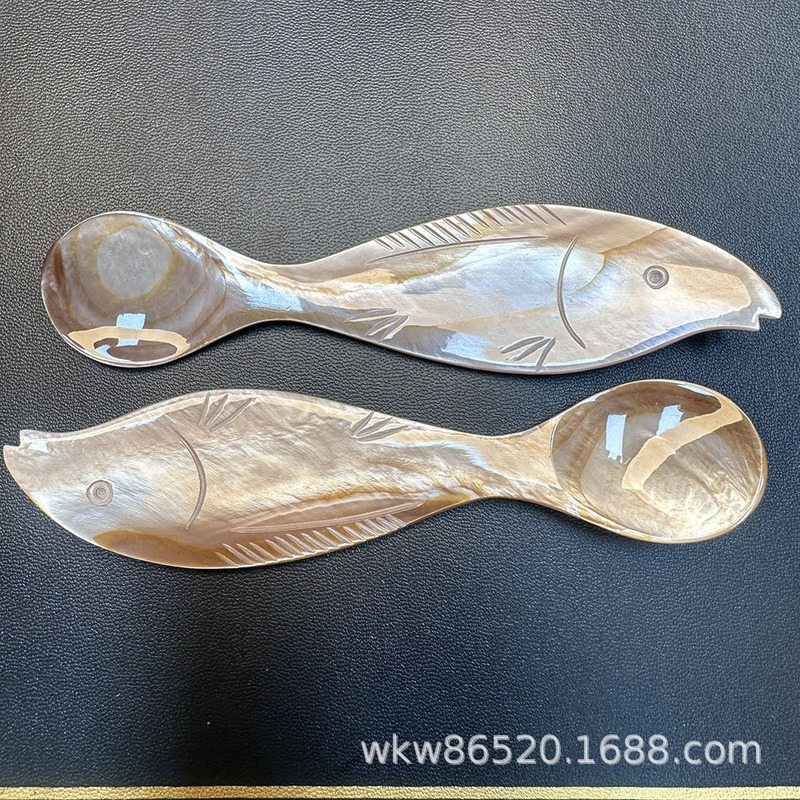 Shell-Shaped Spoon, Fish Mouth Type, Thickened Spoon, 12cm, Creative and Novel Handmade Fish-Shaped Salt Seasoning Caviar Spoon