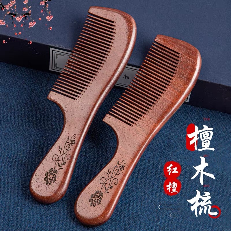 Wholesale red sandalwood comb carving lengthened handle traditional painting craft household wooden comb stall walking sandalwood comb