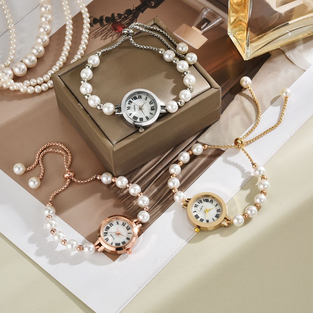 Reloj de cuarzo de ajuste libre perezoso, reloj de mujer, temperamento de nicho, lujo ligero, pequeña perla, reloj de pulsera romana, reloj de mujer