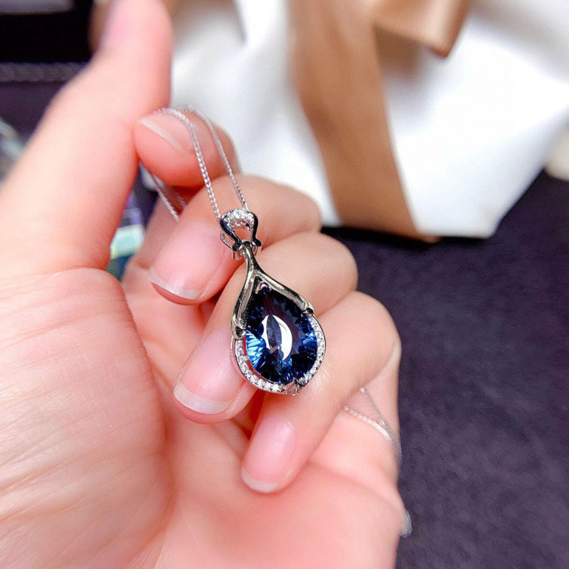 New Fashion Mermaid Tear Pendant Live Hot Imitation Sapphire Water Drop Colorful Necklace for Women Versatile