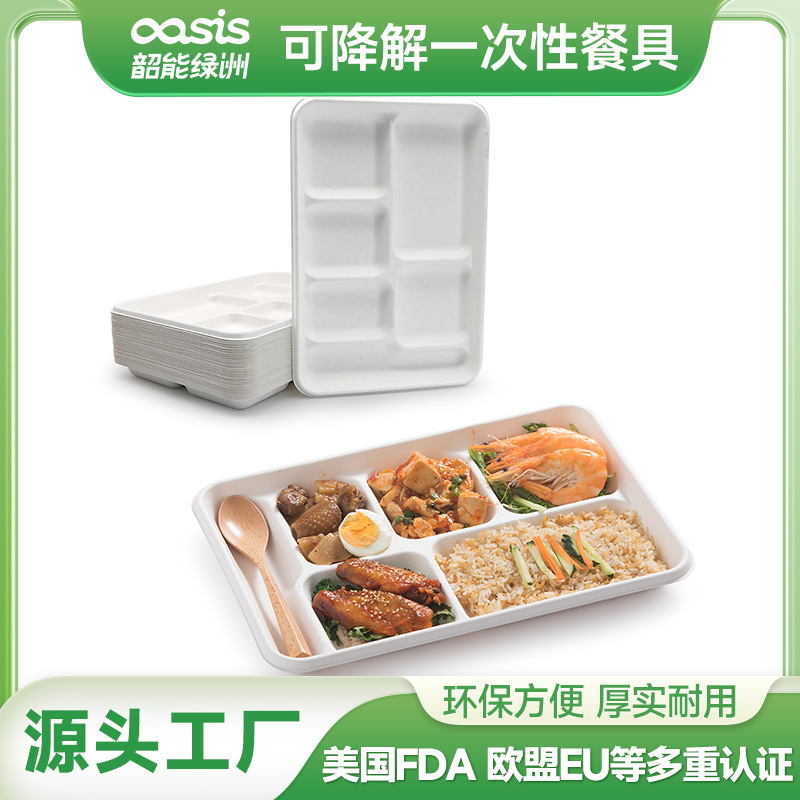 Shaogeng Oasis degradable compostable Hospital escolar desechable bandeja de 6 compartimentos 250 piezas por caja