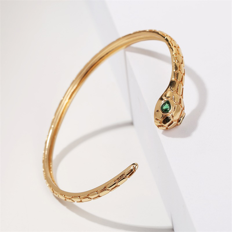 Fashion Open Copper Inlaid Zirconium Snake Bracelet display picture 3