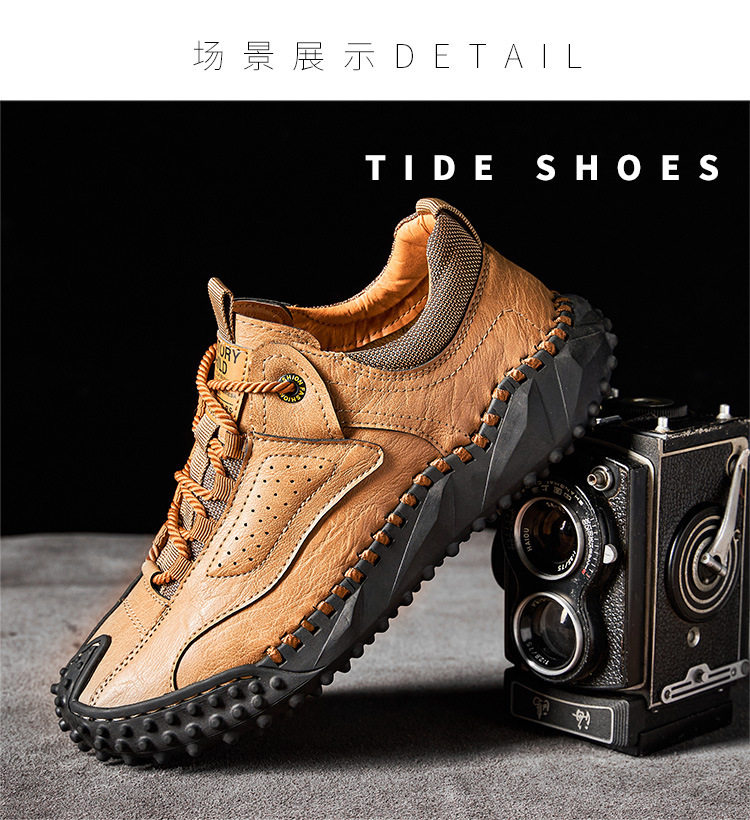 Giày lười nam da buộc dây cổ thấp đế bằng chống trượt, form rộng size lớn — 91033 kaki, 91033 màu nâu, 91033 màu đen chi tiết 12