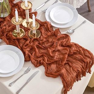 High-Looking Soft Gauze Twist Tablecloth Light Luxury Fashion Bali Gauze Wrinkled Table Flag Wedding Party Decoration Table Flag