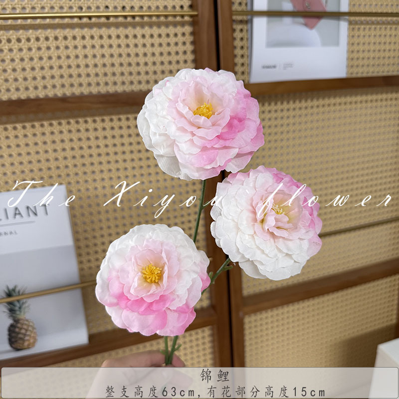 新しい 3 ヘッド鯉牡丹造花油絵カラー結婚式ウェディングロードリードフラワーアレンジメントウィンドウ造園家の装飾|undefined