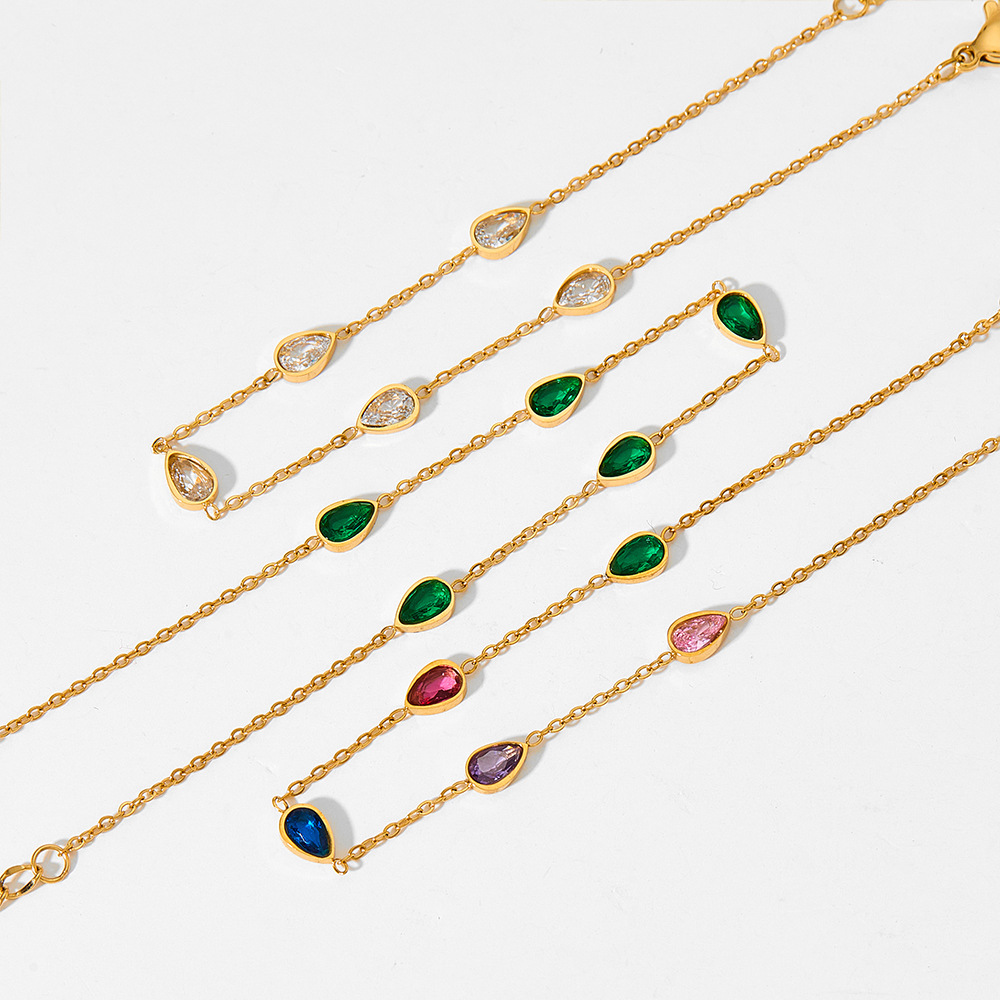 Simple Style Water Droplets Stainless Steel Plating Inlay Zircon Womenu0027S Anklet 1 Piece