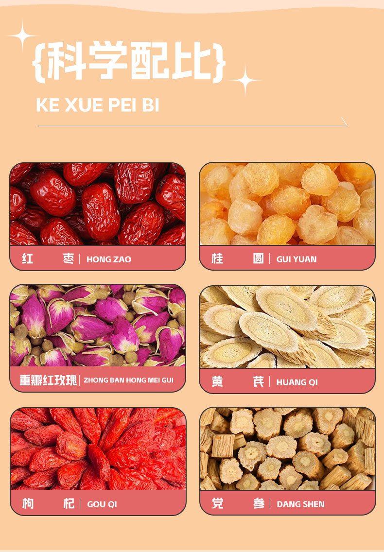 Goddess Six Treasures Tea — Rose, Jujube, Astragalus, Goji, Longan & Codonopsis Herbal Tea Bags quality and texture